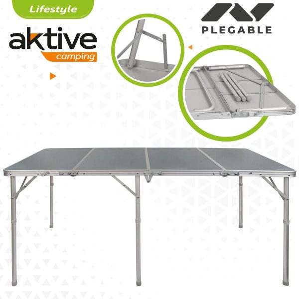 Aktive 52864 Mesa plegable grande para camping y jardín, resistente y portátil, color gris, 160x80x70.5 cm Embalaje Deteriorado Hot on Sale