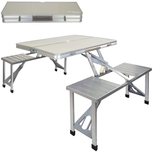 Aktive 52887 Mesa de camping plegable con sillas de aluminio, 135x86x67 cm Embalaje Deteriorado on Sale