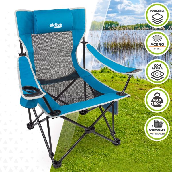 Aktive 63001 Tumbona plegable camping con almohada y posavasos, 54 x 152 x 88 cm ( Incluye Bolsa de Transporte) Embalaje Deteriorado Fashion