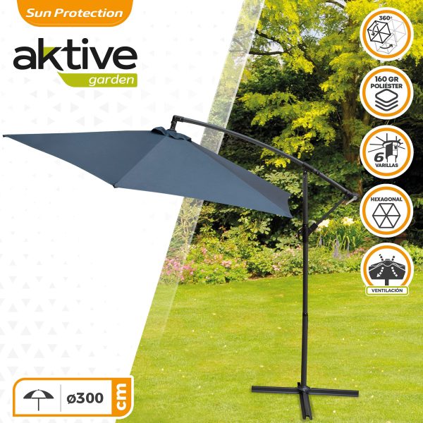 Aktive 53888 Parasol Excentrico Banana D300 cm Gris - Mastil Aluminio D48 42 cm Embalaje Deteriorado For Discount