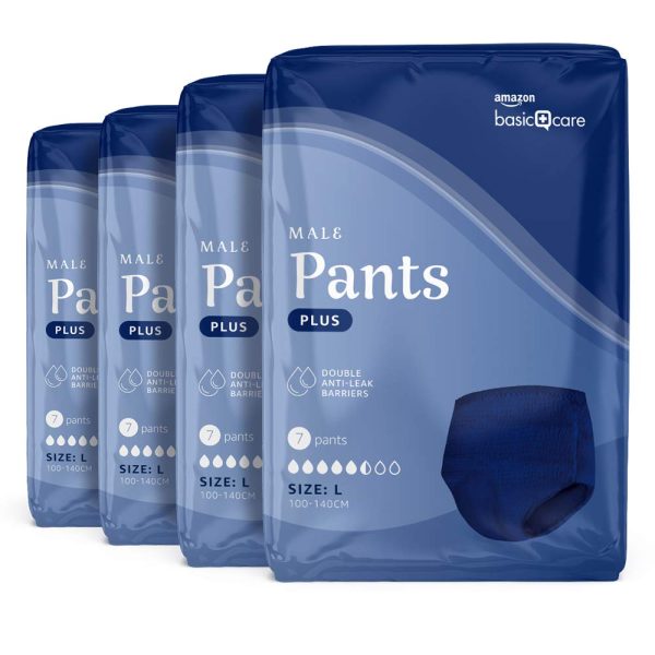 Amazon Basic Care Pants Hombre Plus L – 28 Unidad, 4 Paquetes de 7, Azul Embalaje Deteriorado Cheap