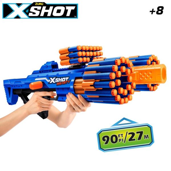 X-Shot 47146 Pistola  Insanity Bezerko de ZURU con 84 Dardos con tecnología de Bolsillo de Aire y Almacenamiento Embalaje Deteriorado Online Sale