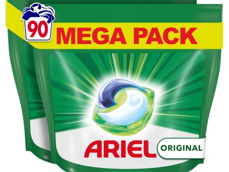 Ariel All-in-One Detergente Lavadora Liquido en Capsulas Pastillas, 90 Lavados (2x45), Original, Jabon 5 Acciones para una Limpieza Brillante en Frio Embalaje Deteriorado Cheap