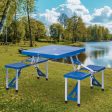 Aktive 52892 Conjunto de mesas plegable y 4 taburetes , Mesa tipo maletín, Mesa de picnic, Soporte sombrilla, Estructura aluminio, para 4 personas, Camping, Azul Embalaje Deteriorado Online now